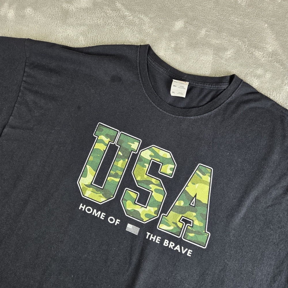 Jerzees Shirt Mens 3XL Black Crew Neck Short Sleeve USA Home Of The Brave Tee